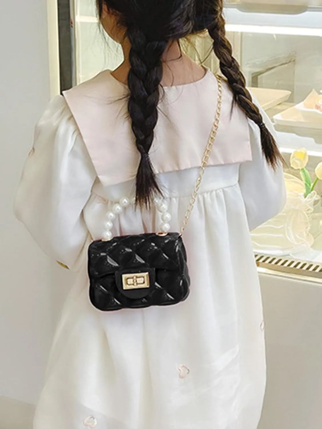 Women's Mini Jelly Quilted Cute Shoulder Bags Fashion Coquette Pearl Handle Handbag Small Clutch Purse