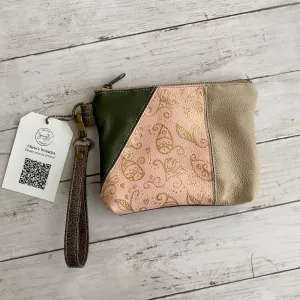 Wristlet in Patchwork Olive, Rose Blush, Wheat, Handpainted Floral